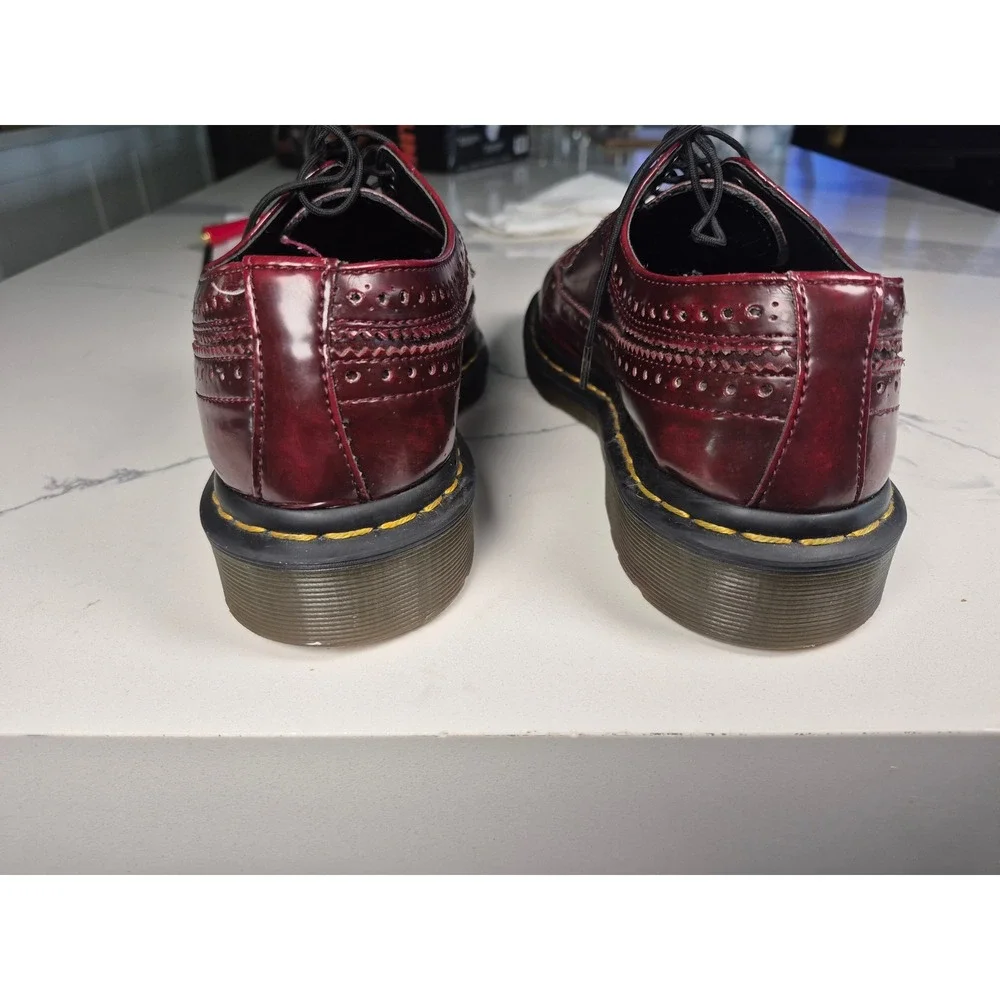 Dr.‎ Martens Vegan 3989 Brogue Cherry Red Oxford Rub Off Wingtip Shoes